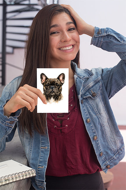French Bulldog Watercolor Print Dog Notecard | 4x6 Blank Inside | Cute Pet Lover Stationery