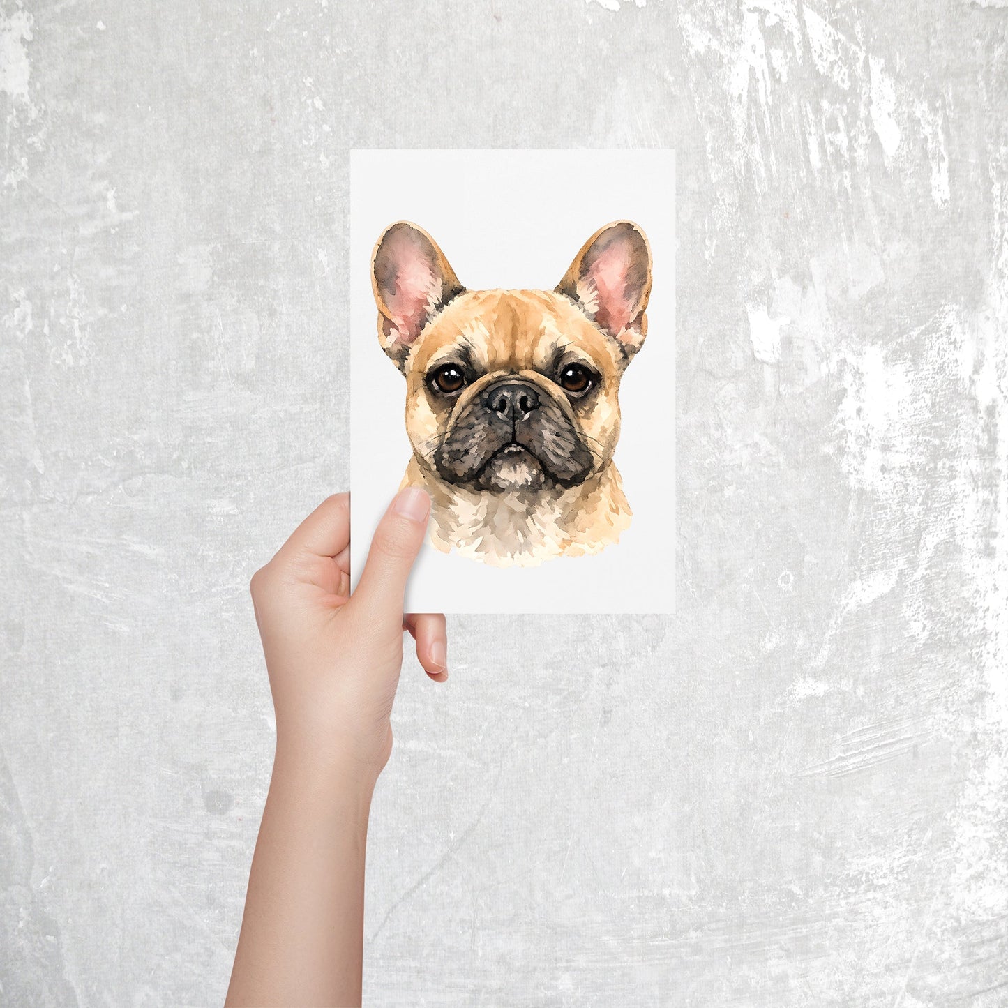 French Bulldog Watercolor Print Dog Notecard | 4x6 Blank Inside | Cute Pet Lover Stationery