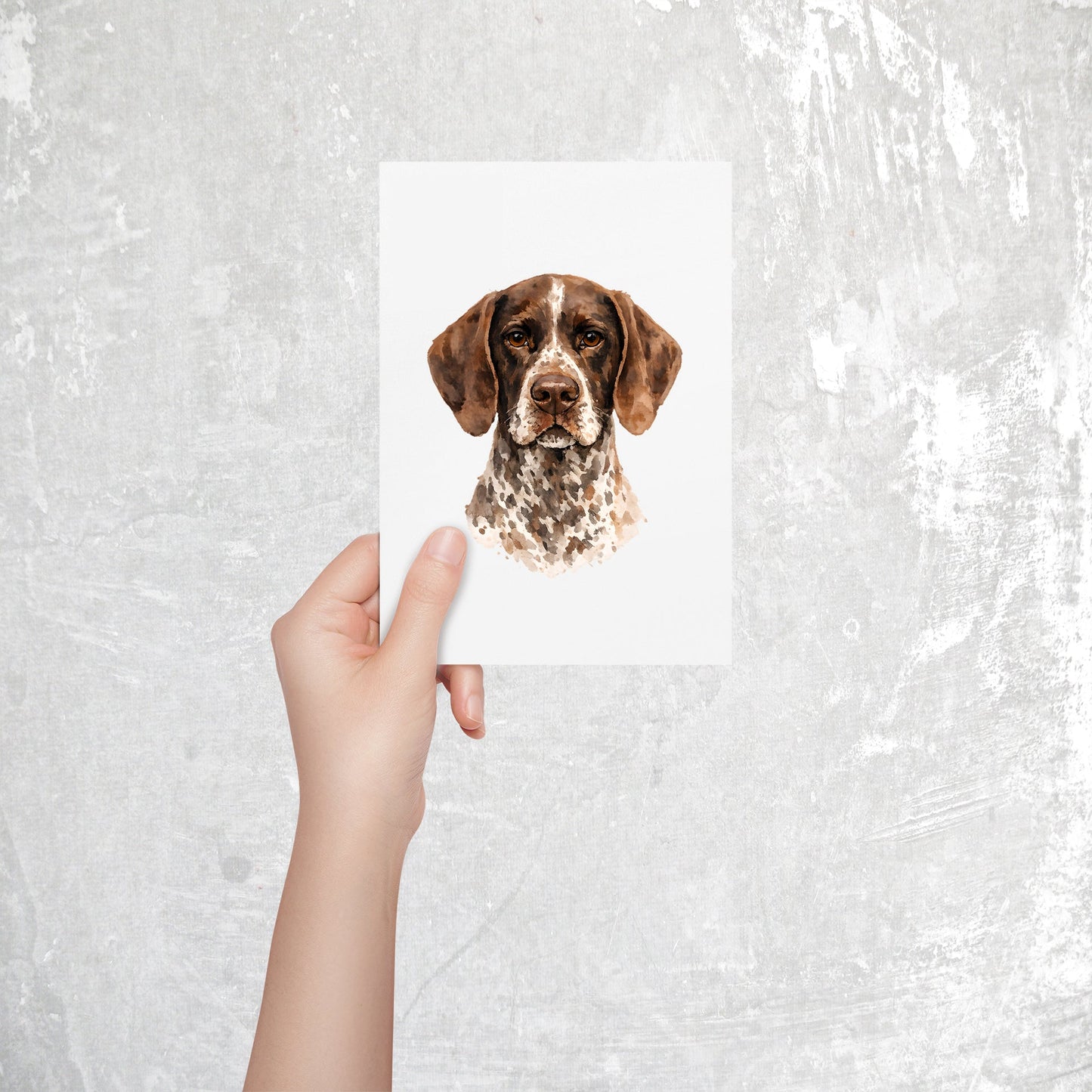 German Shorthair Pointer Watercolor Print Dog Notecard | 4x6 Blank Inside | Cute Pet Lover Stationery