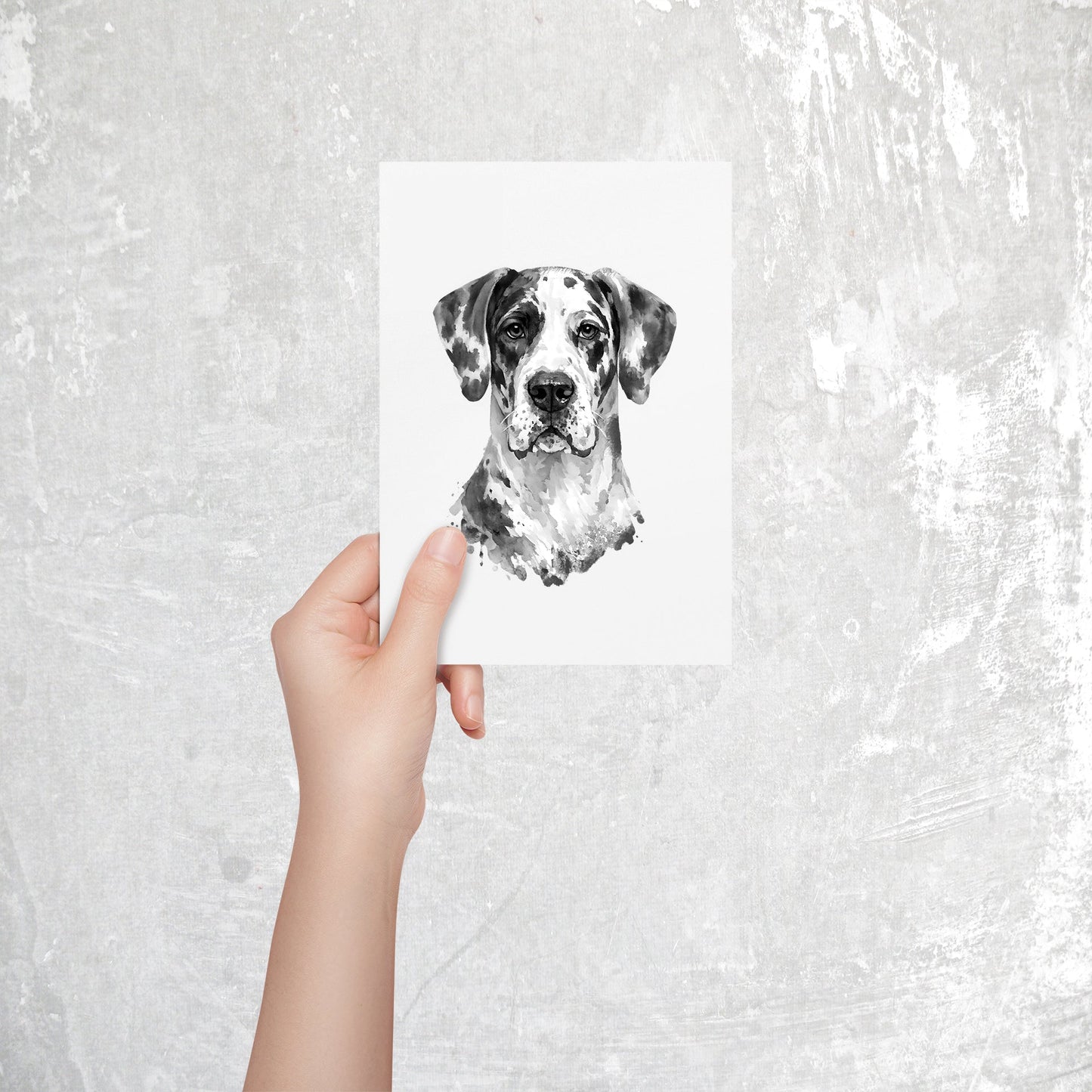 Great Dane Pointer Watercolor Print Dog Notecard | 4x6 Blank Inside | Cute Pet Lover Stationery