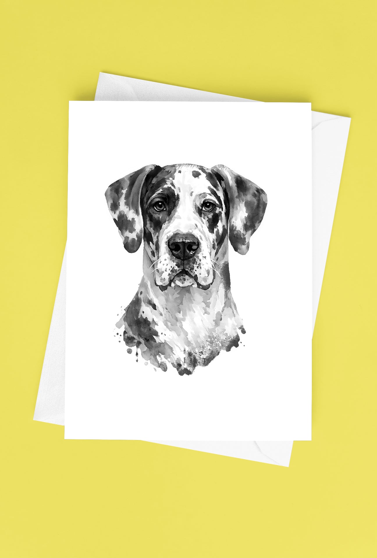 Great Dane Pointer Watercolor Print Dog Notecard | 4x6 Blank Inside | Cute Pet Lover Stationery