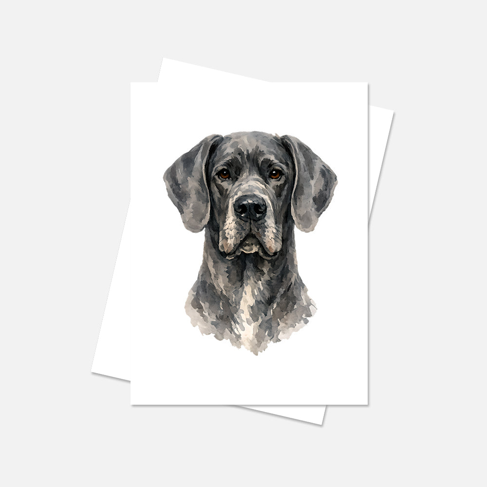Great Dane Pointer Watercolor Print Dog Notecard | 4x6 Blank Inside | Cute Pet Lover Stationery