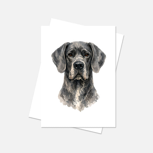 Great Dane Pointer Watercolor Print Dog Notecard | 4x6 Blank Inside | Cute Pet Lover Stationery
