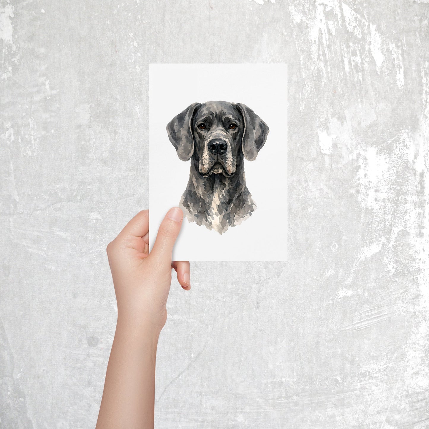 Great Dane Pointer Watercolor Print Dog Notecard | 4x6 Blank Inside | Cute Pet Lover Stationery