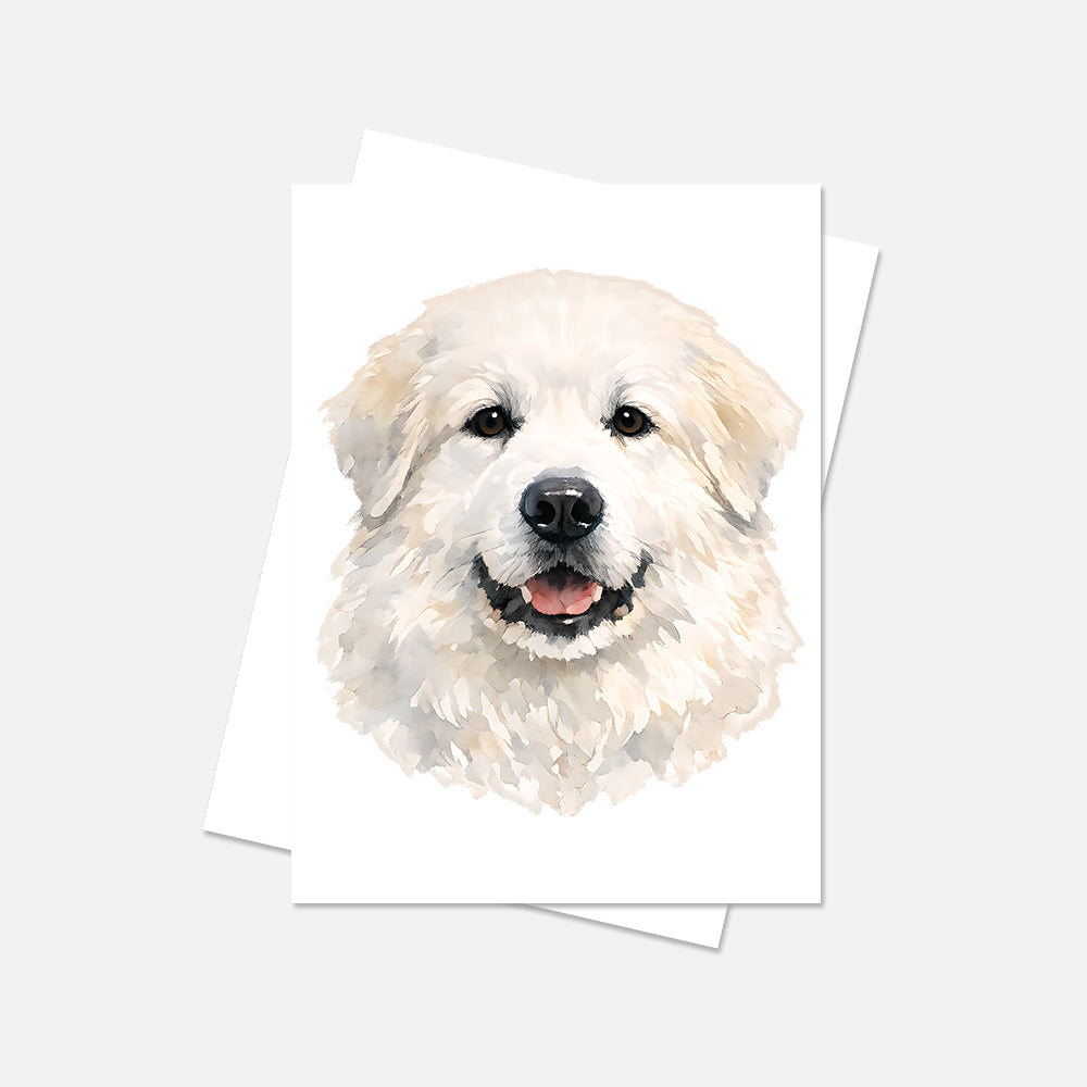 Great Pyrenees Watercolor Print Dog Notecard | 4x6 Blank Inside | Cute Pet Lover Stationery