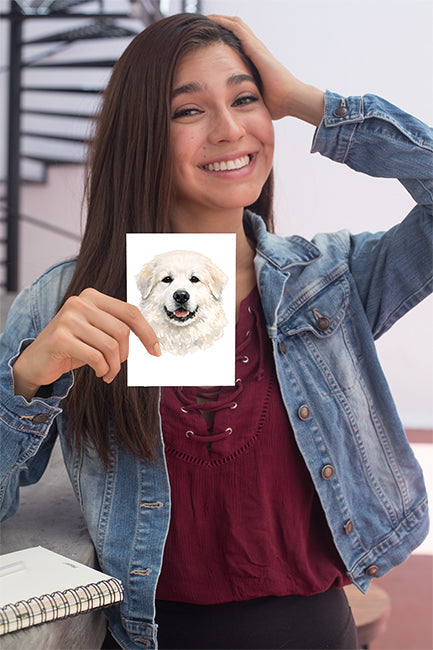 Great Pyrenees Watercolor Print Dog Notecard | 4x6 Blank Inside | Cute Pet Lover Stationery