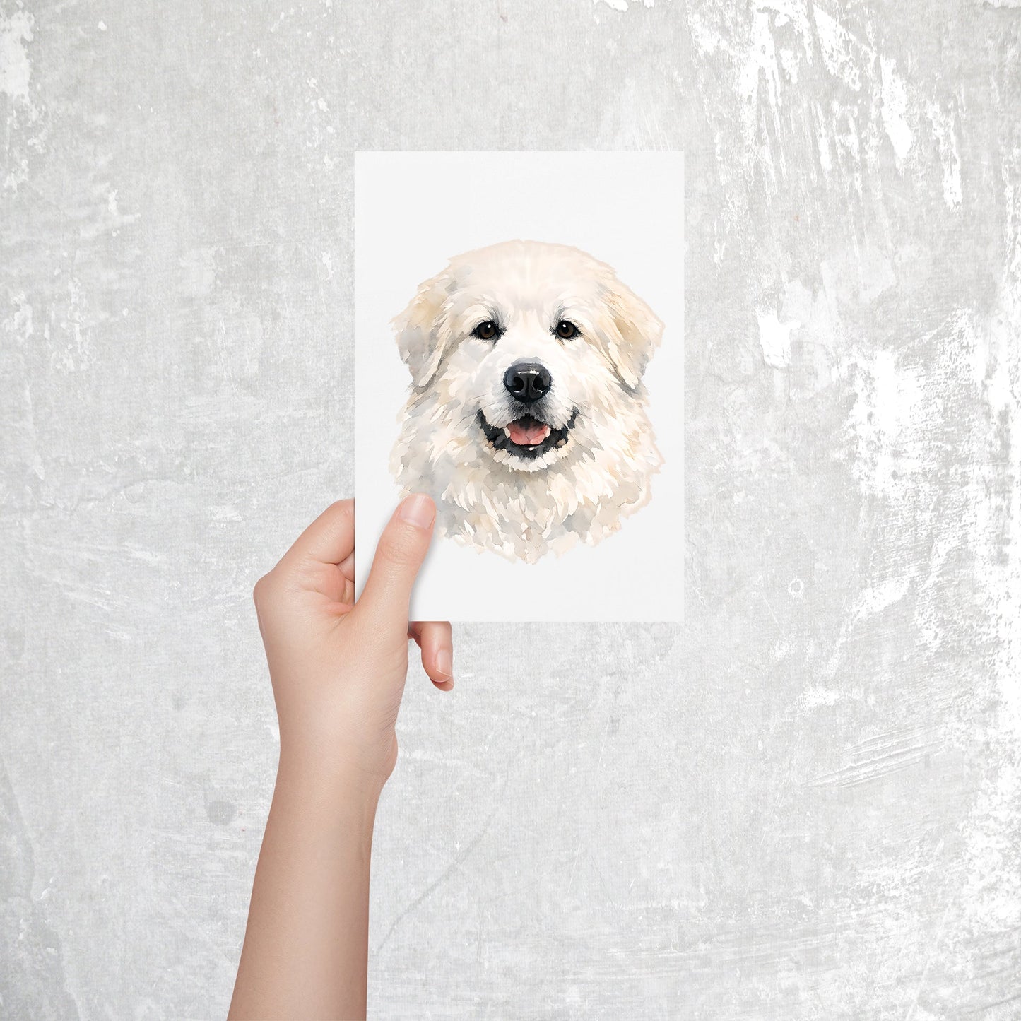 Great Pyrenees Watercolor Print Dog Notecard | 4x6 Blank Inside | Cute Pet Lover Stationery