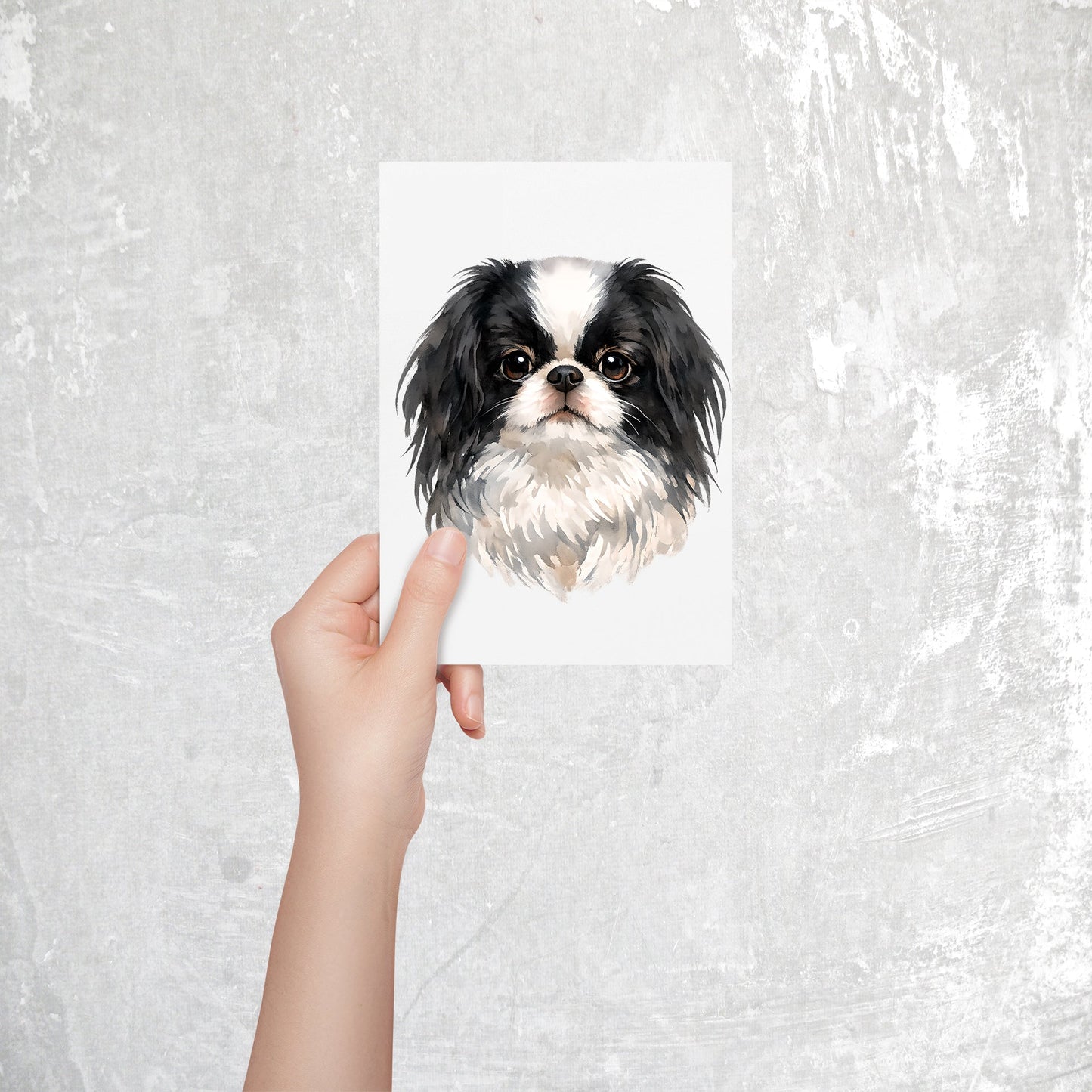 Japanese Chin Watercolor Print Dog Notecard | 4x6 Blank Inside | Cute Pet Lover Stationery