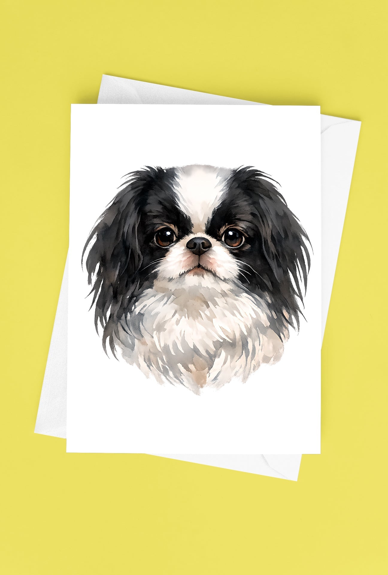 Japanese Chin Watercolor Print Dog Notecard | 4x6 Blank Inside | Cute Pet Lover Stationery