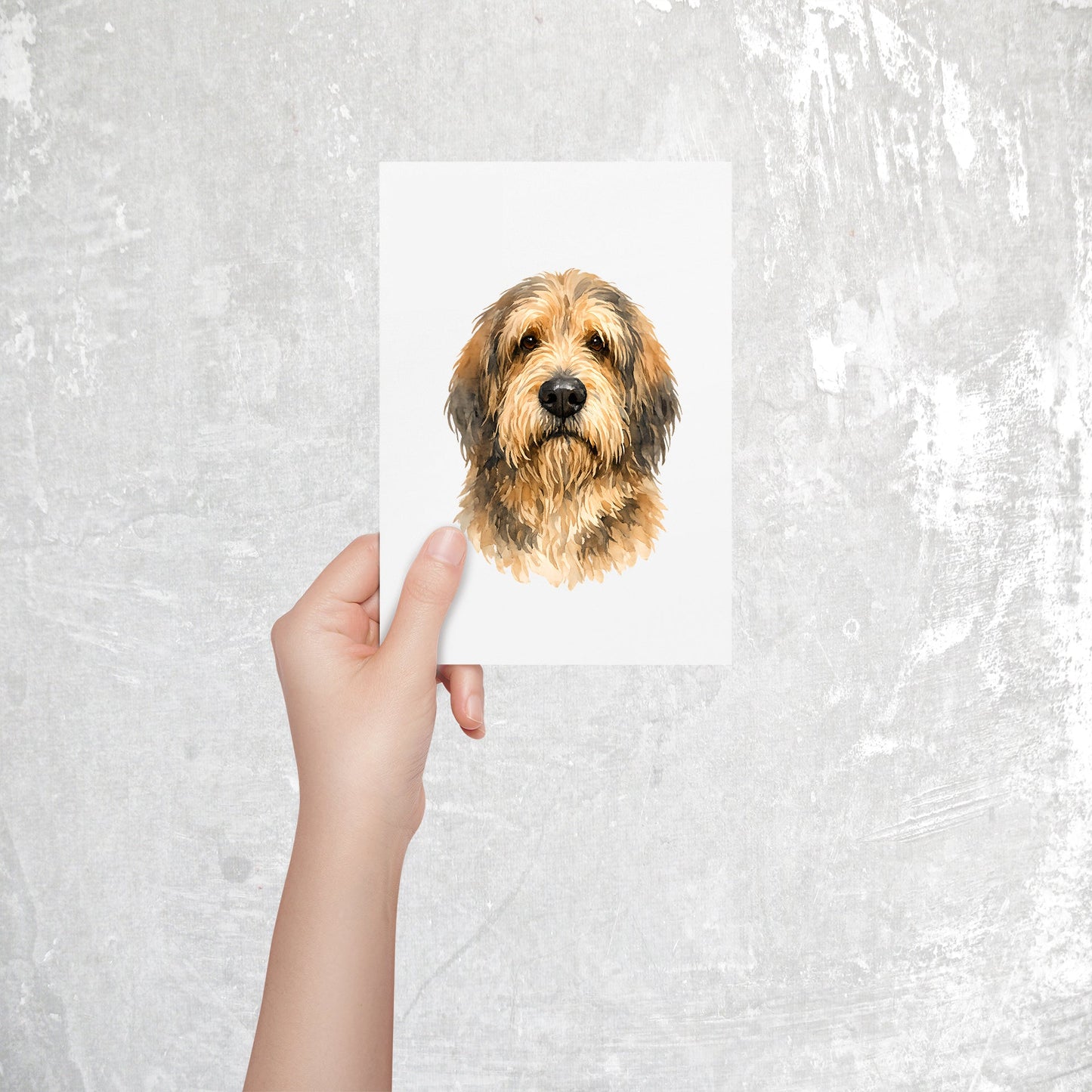 Otterhound Watercolor Print Dog Notecard | 4x6 Blank Inside | Cute Pet Lover Stationery