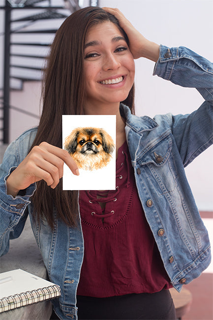 Pekinese Watercolor Print Dog Notecard | 4x6 Blank Inside | Cute Pet Lover Stationery