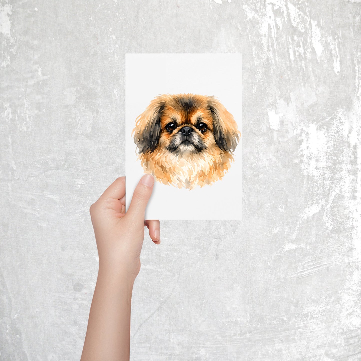 Pekinese Watercolor Print Dog Notecard | 4x6 Blank Inside | Cute Pet Lover Stationery