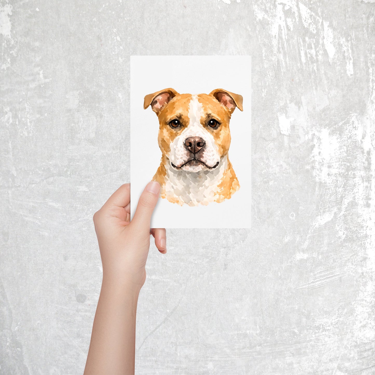 Pitbull Watercolor Print Dog Notecard | 4x6 Blank Inside | Cute Pet Lover Stationery