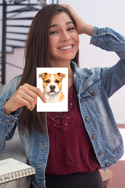 Pitbull Watercolor Print Dog Notecard | 4x6 Blank Inside | Cute Pet Lover Stationery