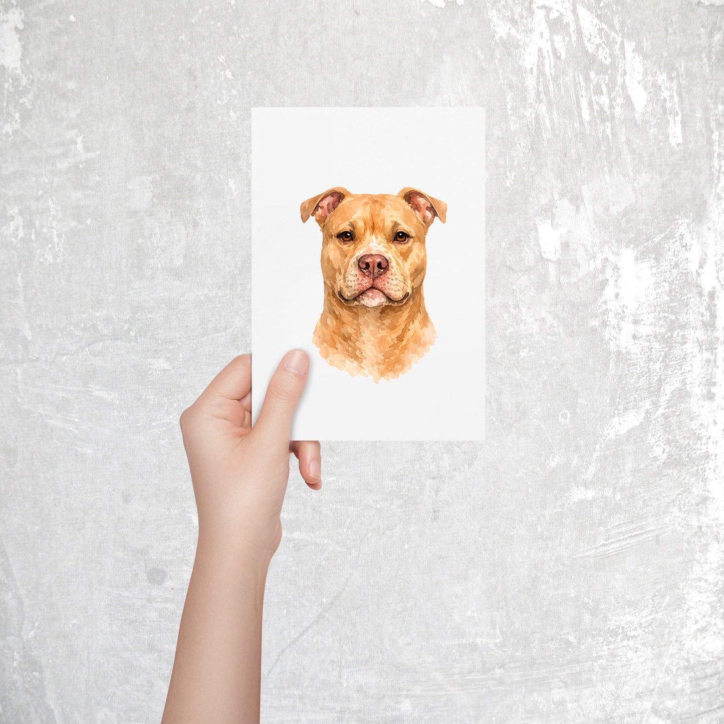 Pitbull Watercolor Print Dog Notecard | 4x6 Blank Inside | Cute Pet Lover Stationery