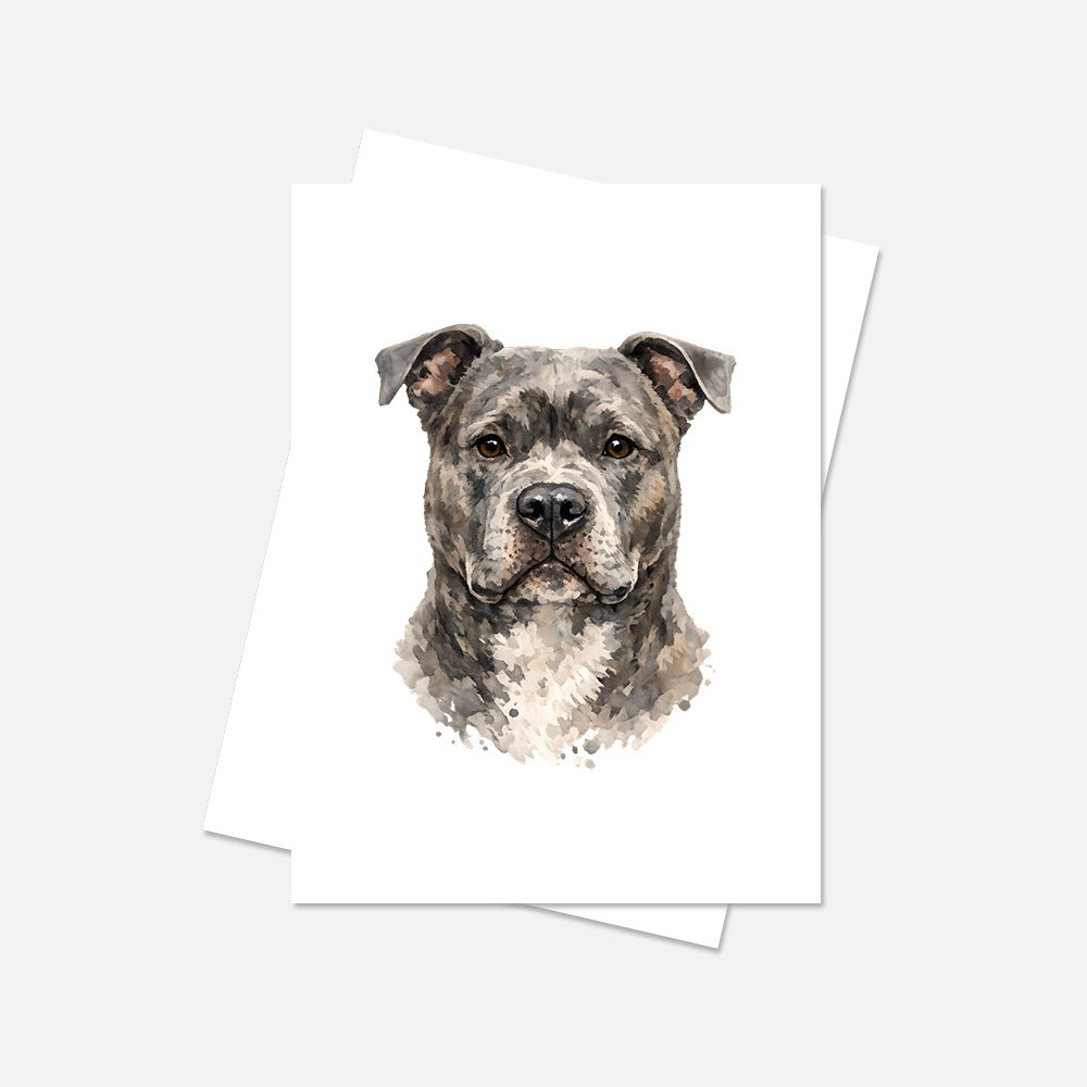Pitbull Watercolor Print Dog Notecard | 4x6 Blank Inside | Cute Pet Lover Stationery