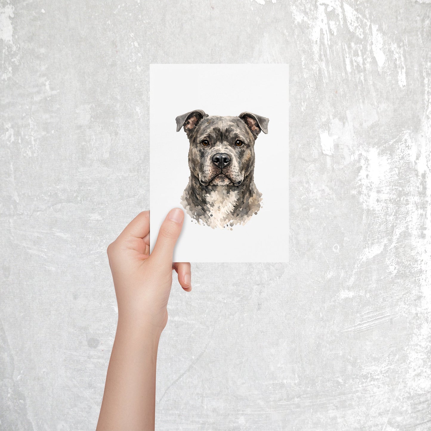 Pitbull Watercolor Print Dog Notecard | 4x6 Blank Inside | Cute Pet Lover Stationery