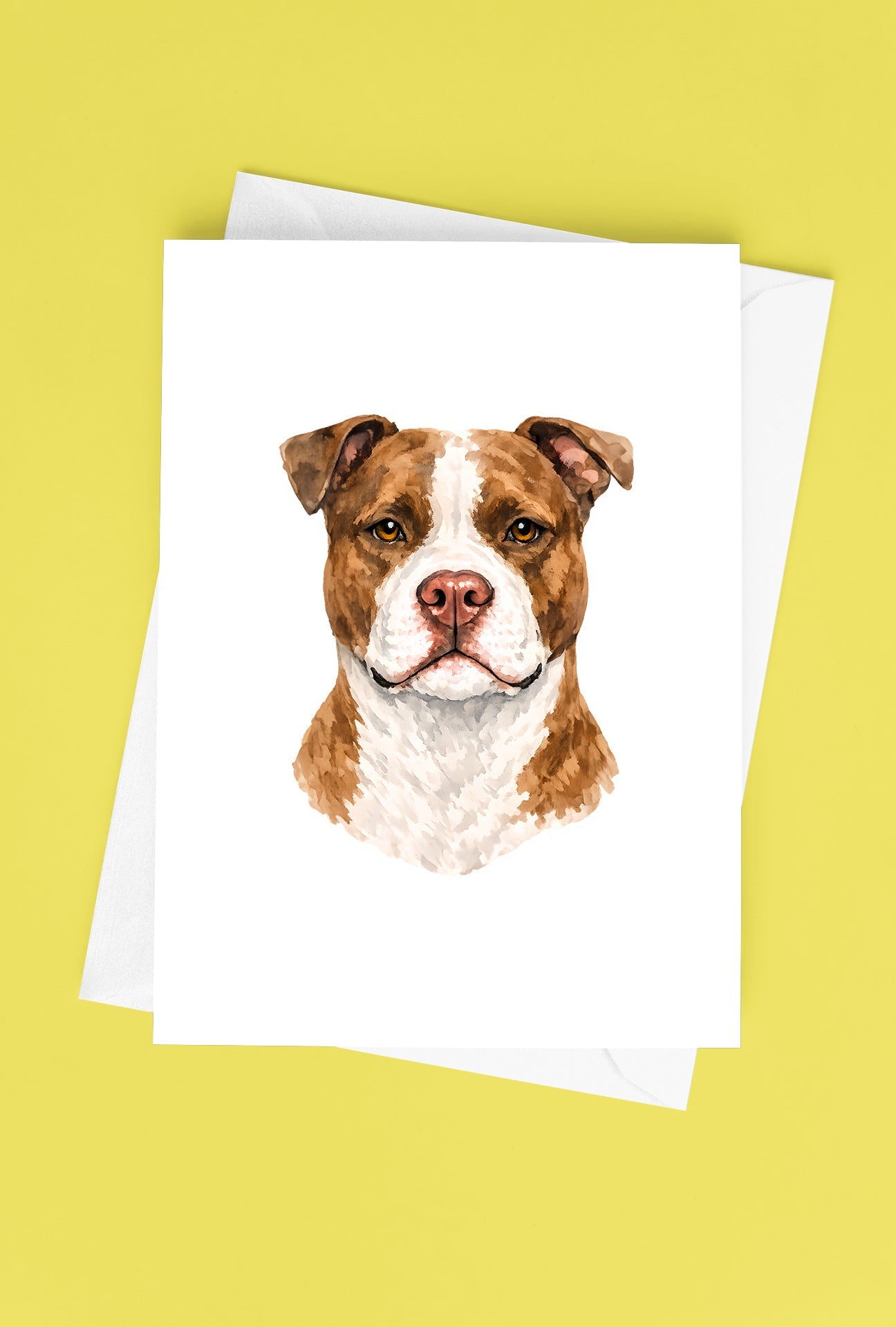 Pitbull Watercolor Print Dog Notecard | 4x6 Blank Inside | Cute Pet Lover Stationery