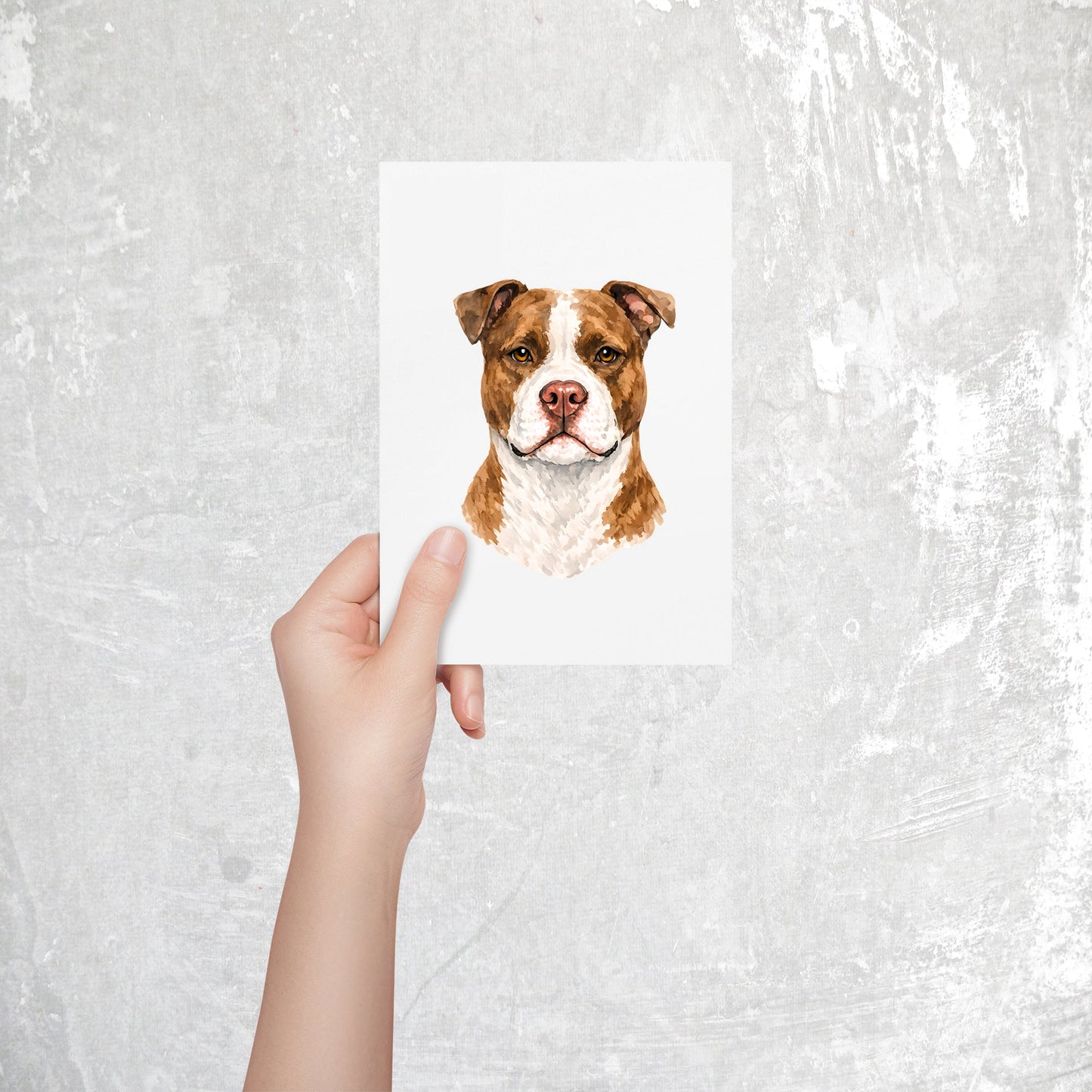 Pitbull Watercolor Print Dog Notecard | 4x6 Blank Inside | Cute Pet Lover Stationery