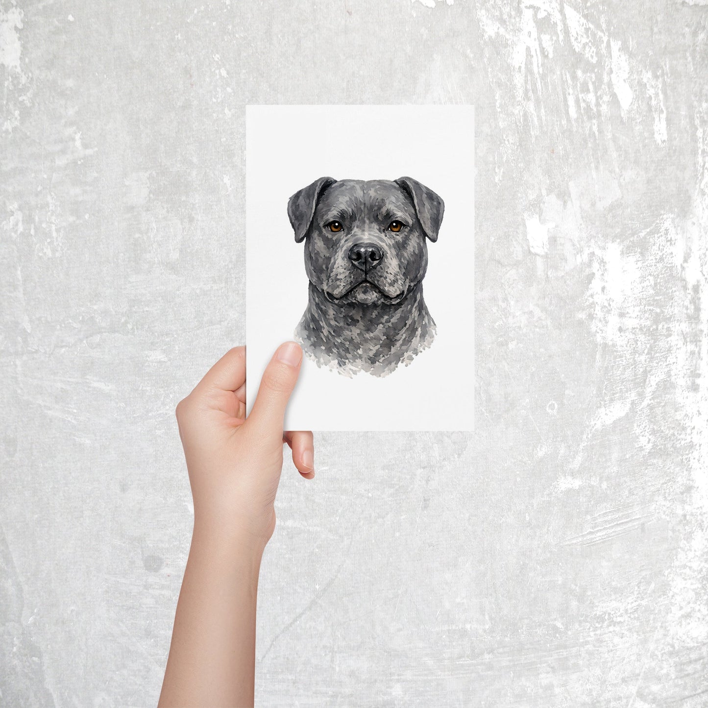 Pitbull Watercolor Print Dog Notecard | 4x6 Blank Inside | Cute Pet Lover Stationery