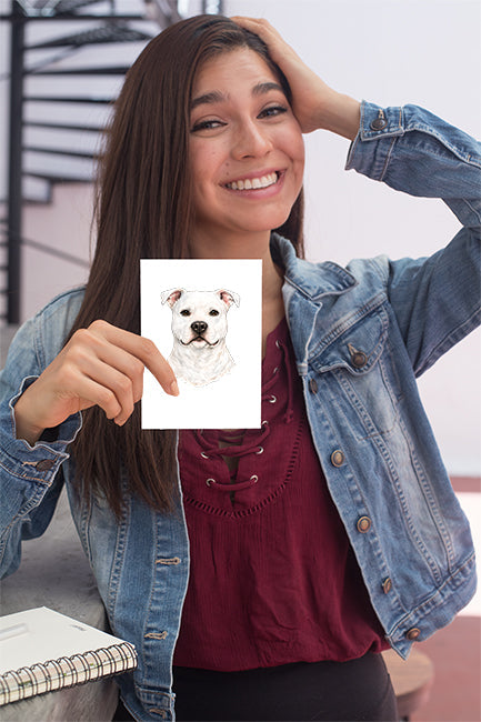 Pitbull Watercolor Print Dog Notecard | 4x6 Blank Inside | Cute Pet Lover Stationery