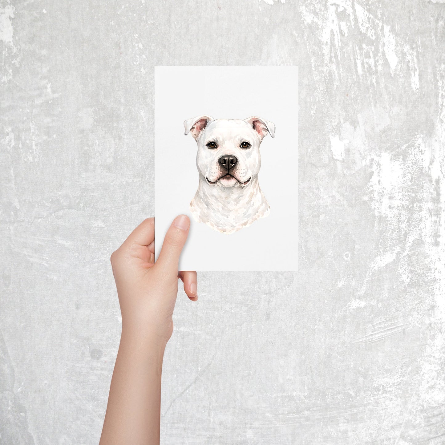 Pitbull Watercolor Print Dog Notecard | 4x6 Blank Inside | Cute Pet Lover Stationery