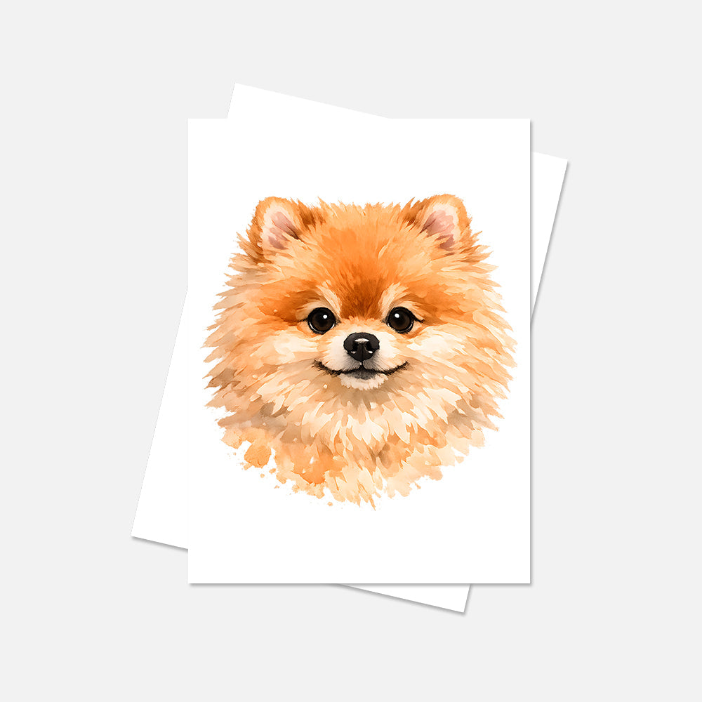 Pomeranian Watercolor Print Dog Notecard | 4x6 Blank Inside | Cute Pet Lover Stationery