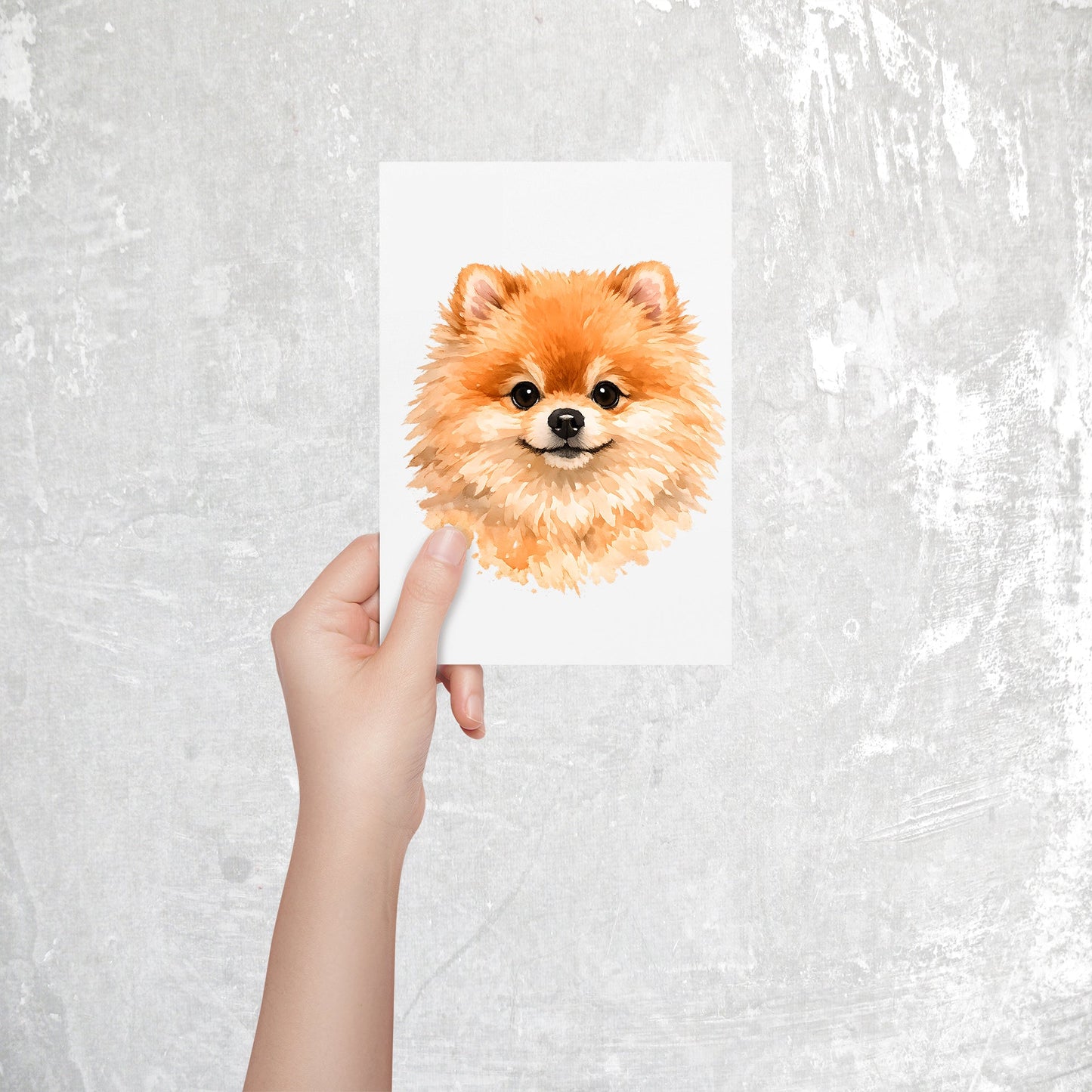 Pomeranian Watercolor Print Dog Notecard | 4x6 Blank Inside | Cute Pet Lover Stationery