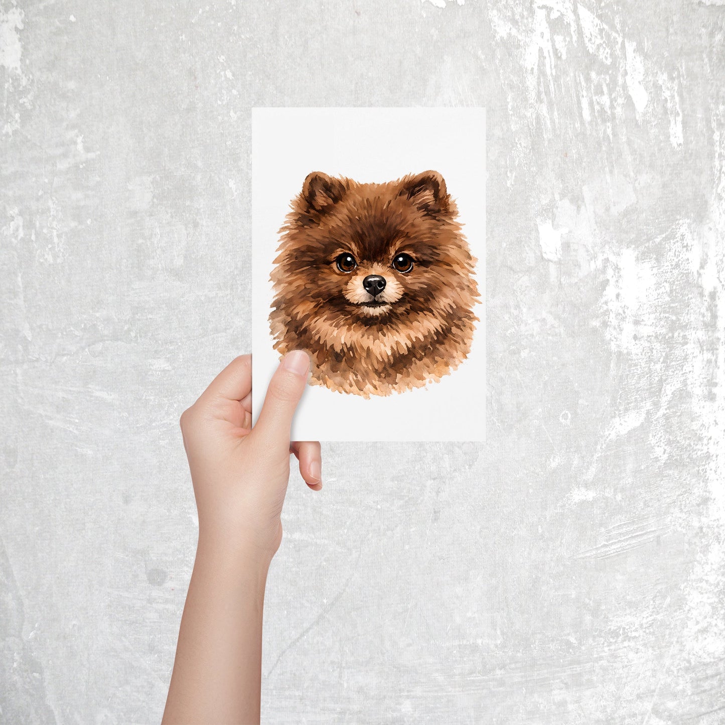 Pomeranian Watercolor Print Dog Notecard | 4x6 Blank Inside | Cute Pet Lover Stationery