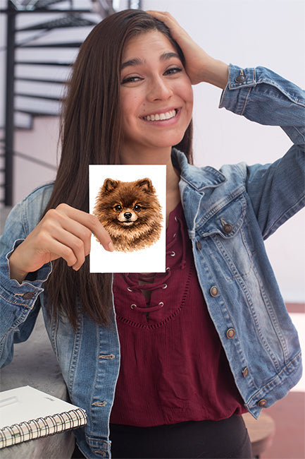 Pomeranian Watercolor Print Dog Notecard | 4x6 Blank Inside | Cute Pet Lover Stationery