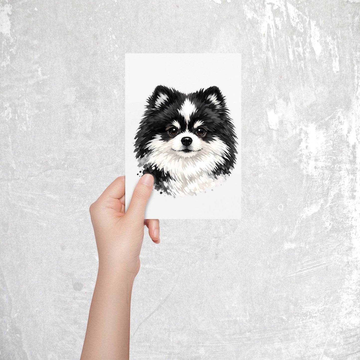 Pomeranian Watercolor Print Dog Notecard | 4x6 Blank Inside | Cute Pet Lover Stationery