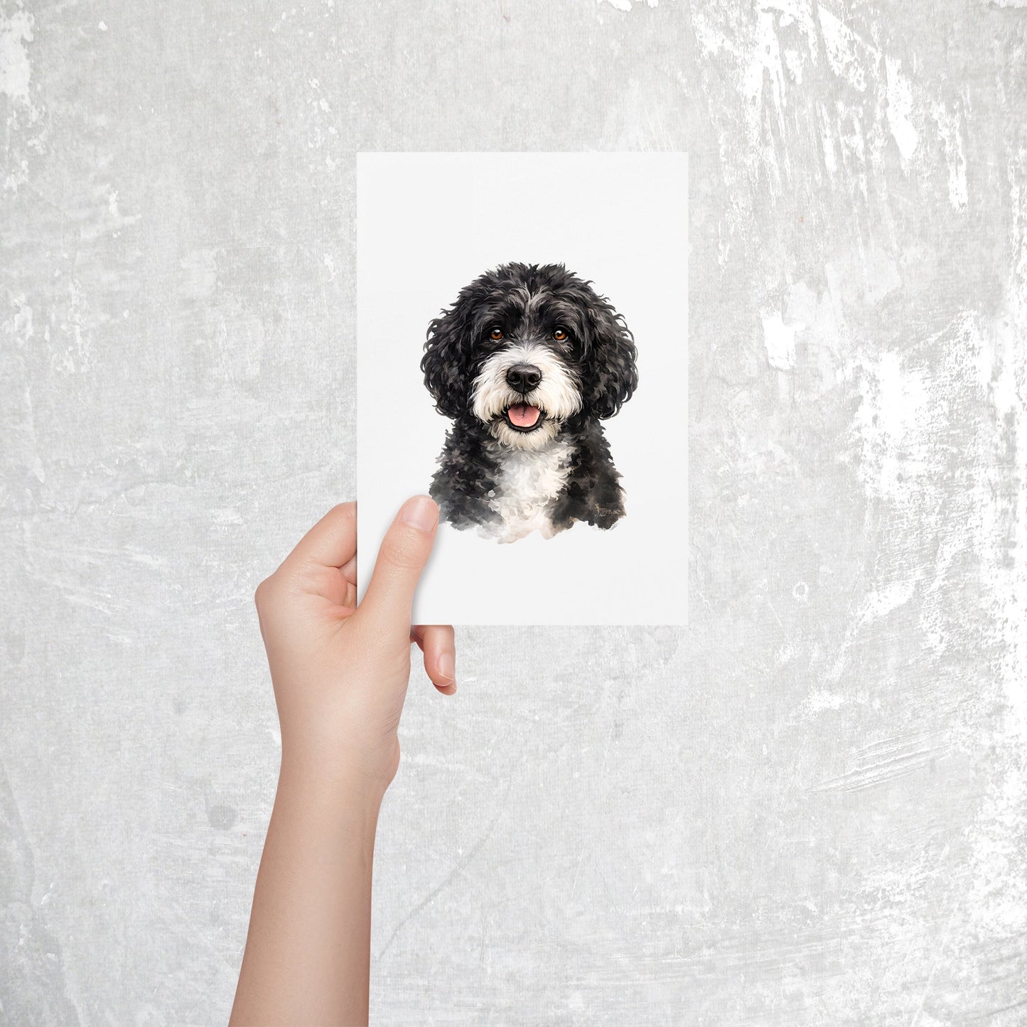 Portuguese Waterdog Watercolor Print Dog Notecard | 4x6 Blank Inside | Cute Pet Lover Stationery