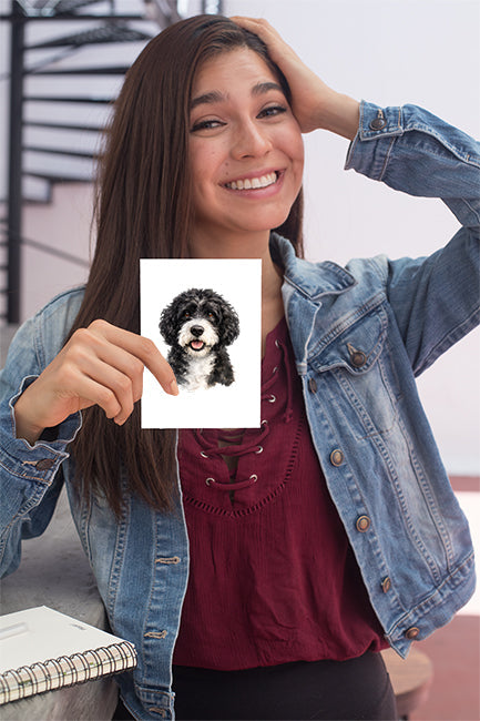 Portuguese Waterdog Watercolor Print Dog Notecard | 4x6 Blank Inside | Cute Pet Lover Stationery