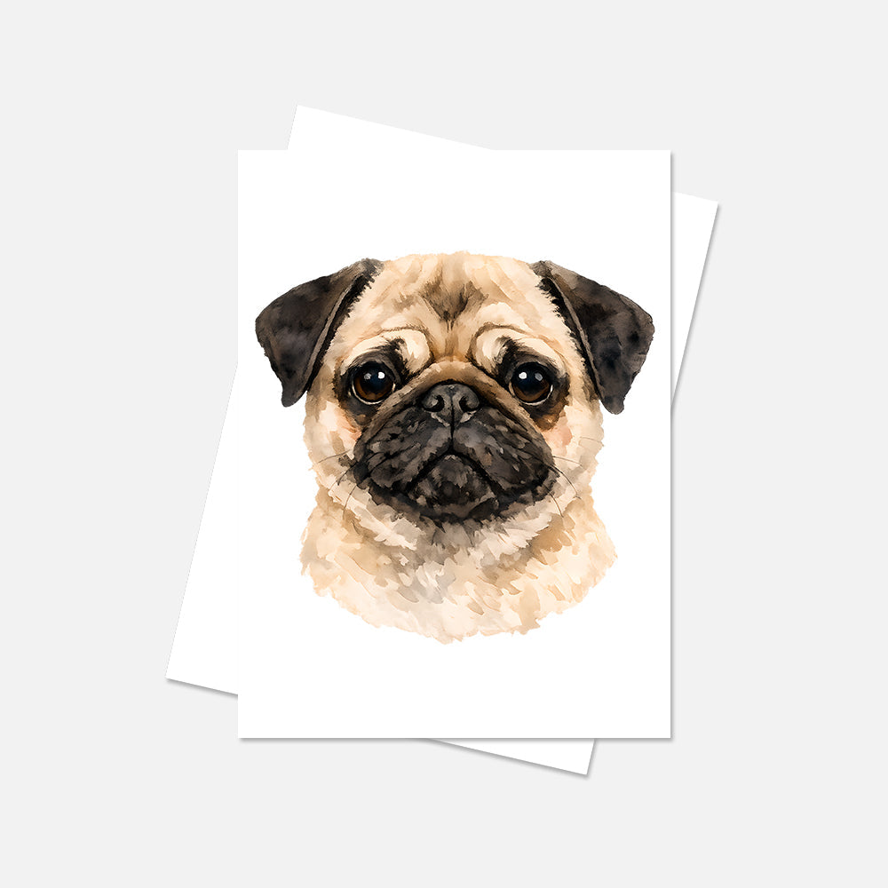 Pug Watercolor Print Dog Notecard | 4x6 Blank Inside | Cute Pet Lover Stationery