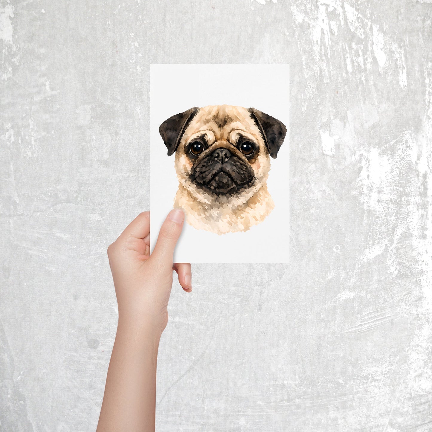 Pug Watercolor Print Dog Notecard | 4x6 Blank Inside | Cute Pet Lover Stationery