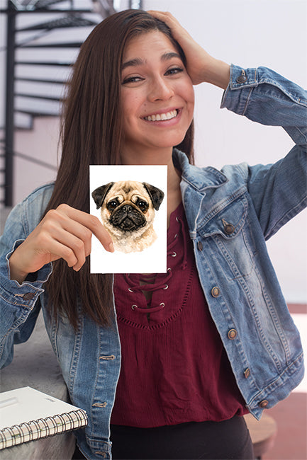 Pug Watercolor Print Dog Notecard | 4x6 Blank Inside | Cute Pet Lover Stationery