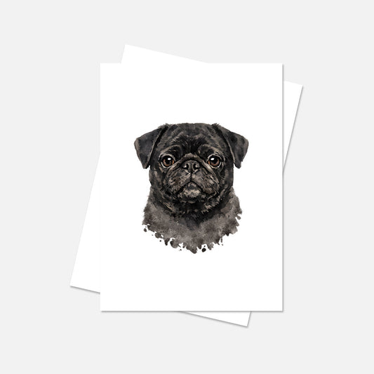 Pug Watercolor Print Dog Notecard | 4x6 Blank Inside | Cute Pet Lover Stationery