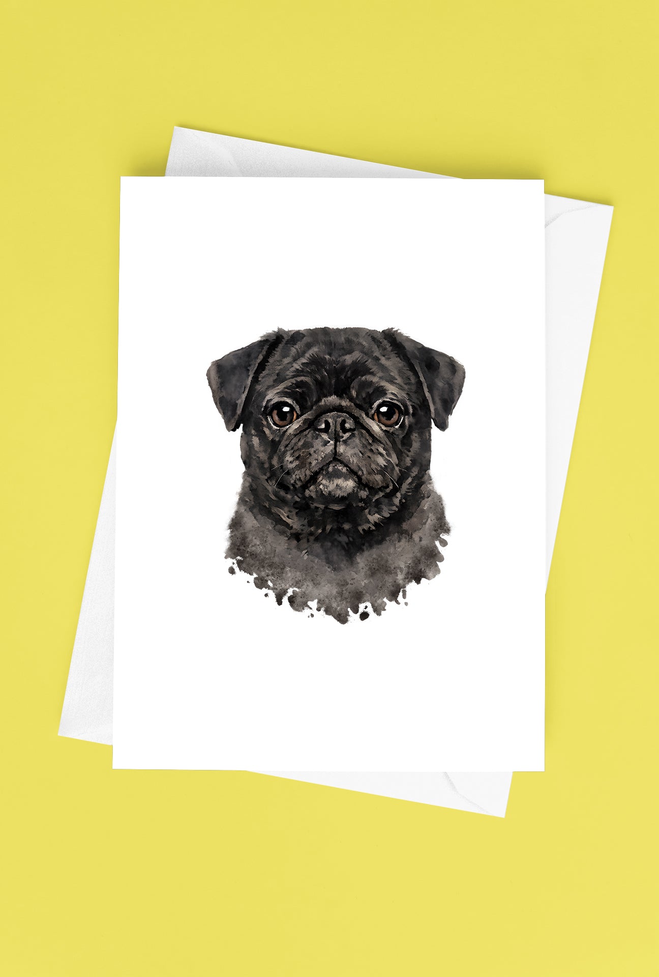 Pug Watercolor Print Dog Notecard | 4x6 Blank Inside | Cute Pet Lover Stationery