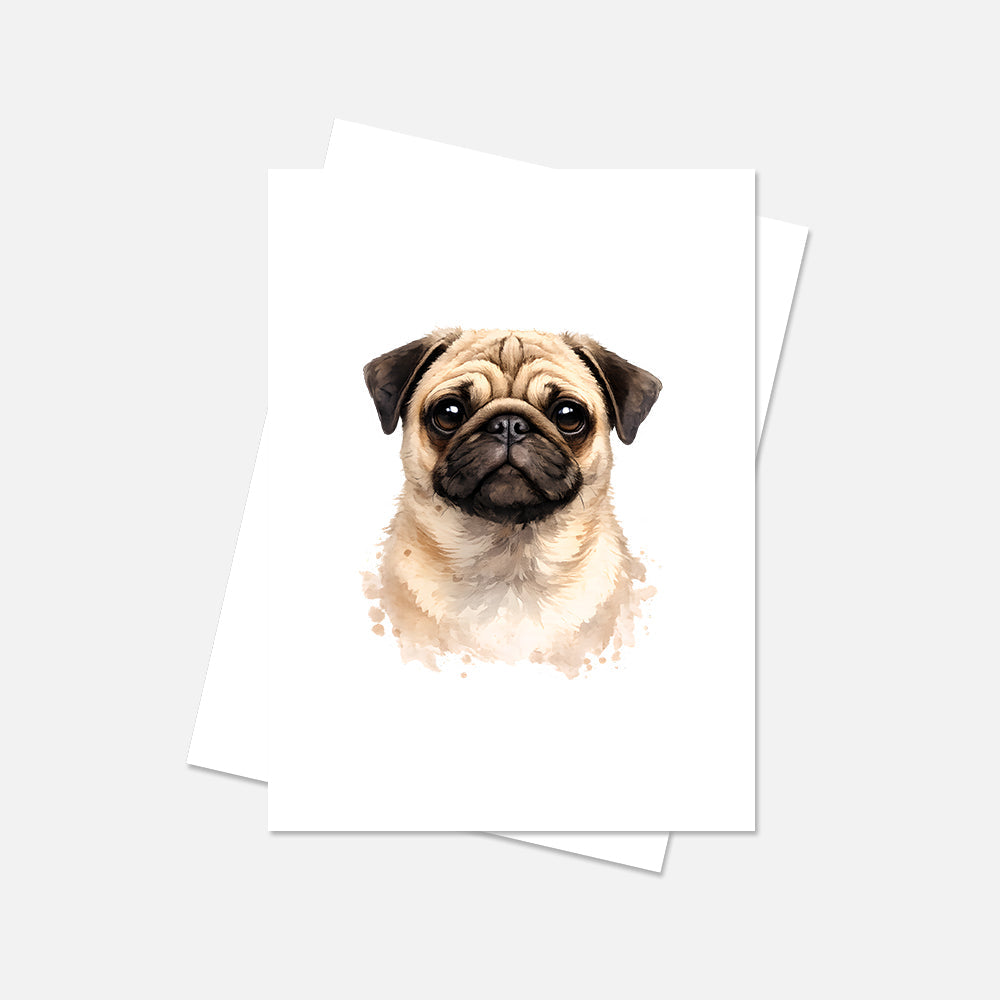 Pug Watercolor Print Dog Notecard | 4x6 Blank Inside | Cute Pet Lover Stationery