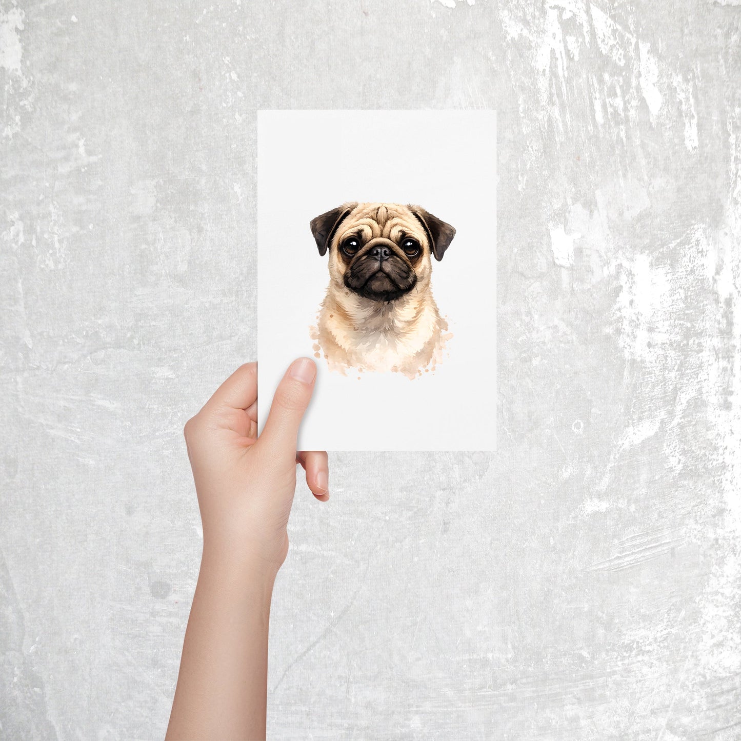 Pug Watercolor Print Dog Notecard | 4x6 Blank Inside | Cute Pet Lover Stationery