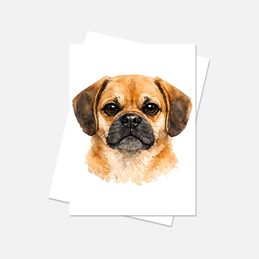 Puggle Watercolor Print Dog Notecard | 4x6 Blank Inside | Cute Pet Lover Stationery