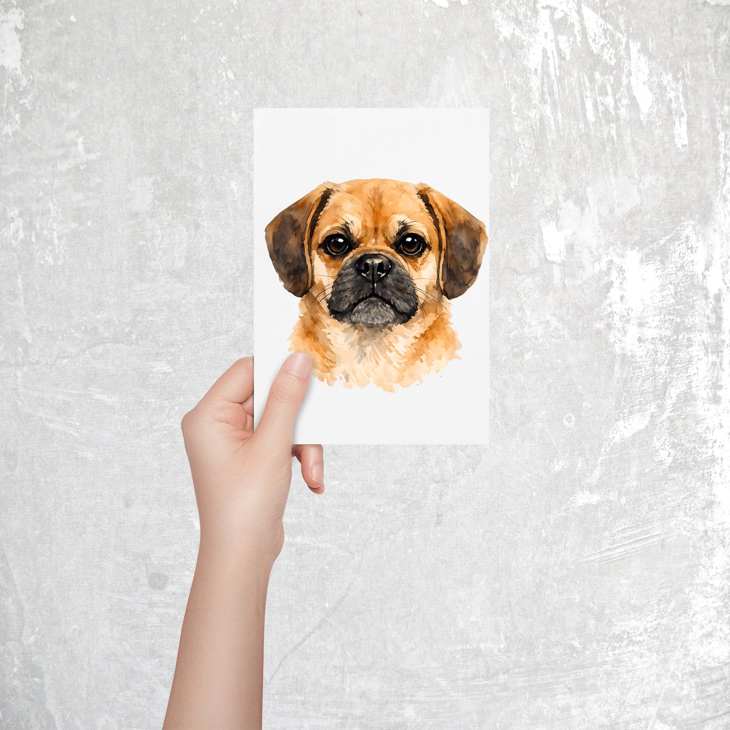 Puggle Watercolor Print Dog Notecard | 4x6 Blank Inside | Cute Pet Lover Stationery