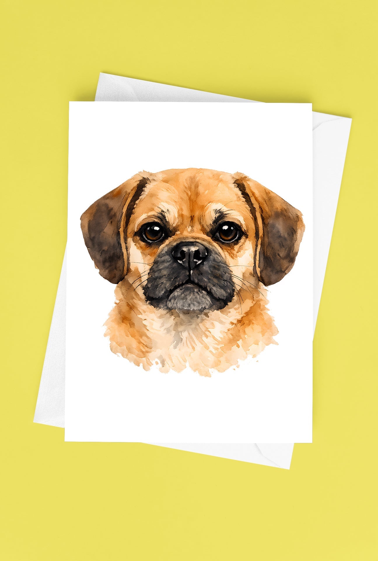 Puggle Watercolor Print Dog Notecard | 4x6 Blank Inside | Cute Pet Lover Stationery