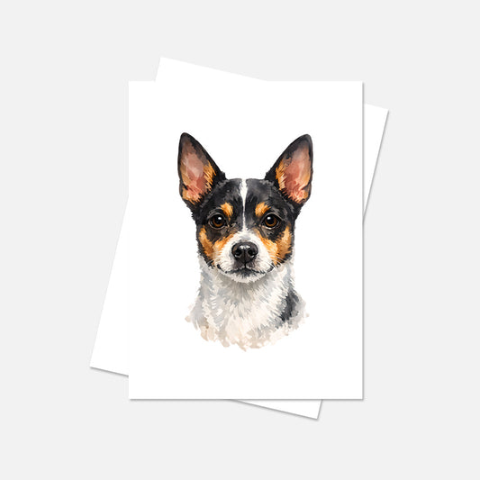Rat Terrier Watercolor Print Dog Notecard | 4x6 Blank Inside | Cute Pet Lover Stationery