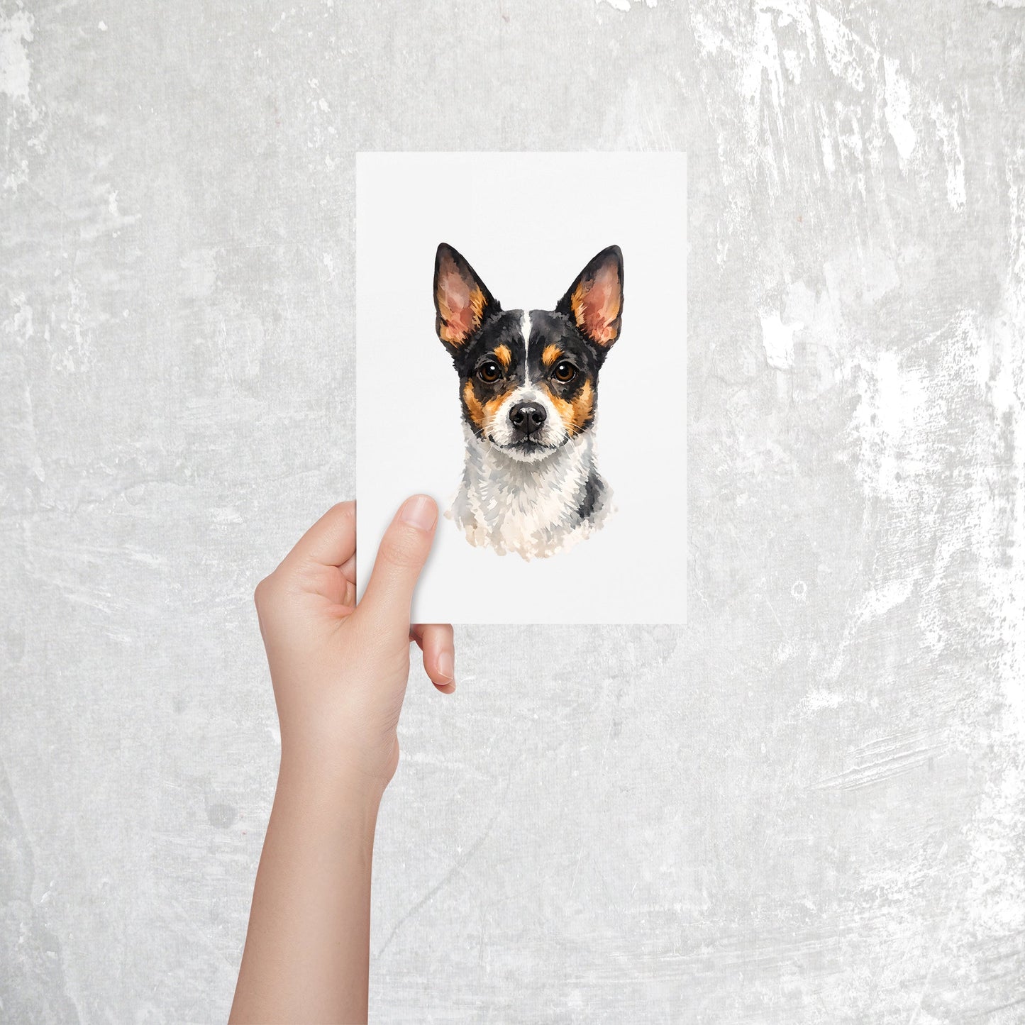Rat Terrier Watercolor Print Dog Notecard | 4x6 Blank Inside | Cute Pet Lover Stationery