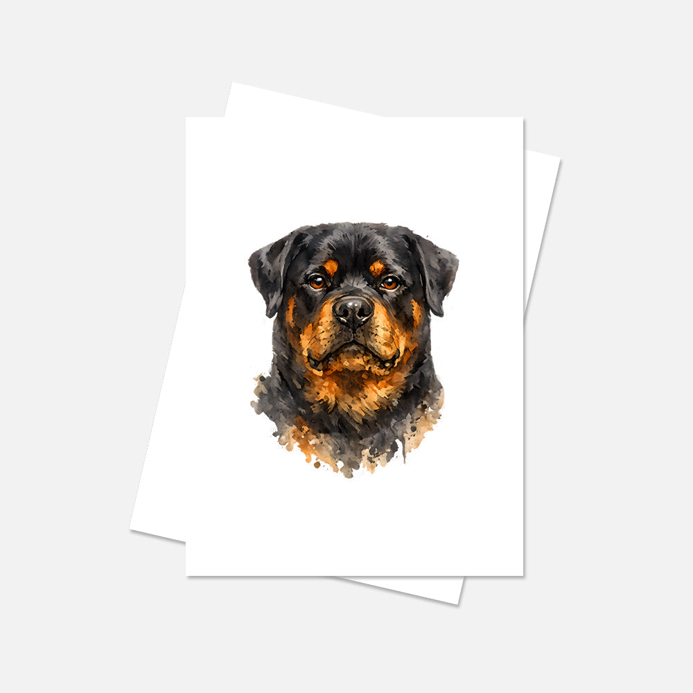 Rottweiler Watercolor Print Dog Notecard | 4x6 Blank Inside | Cute Pet Lover Stationery