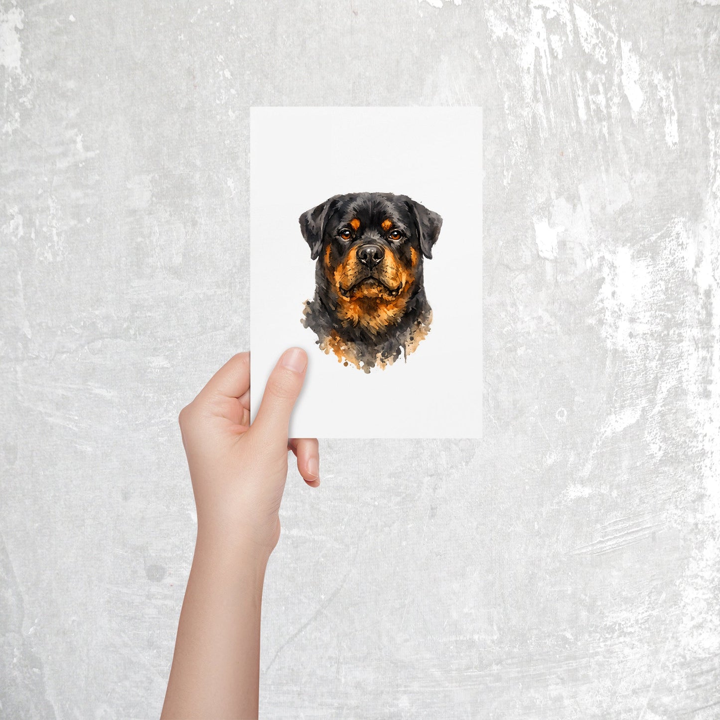 Rottweiler Watercolor Print Dog Notecard | 4x6 Blank Inside | Cute Pet Lover Stationery