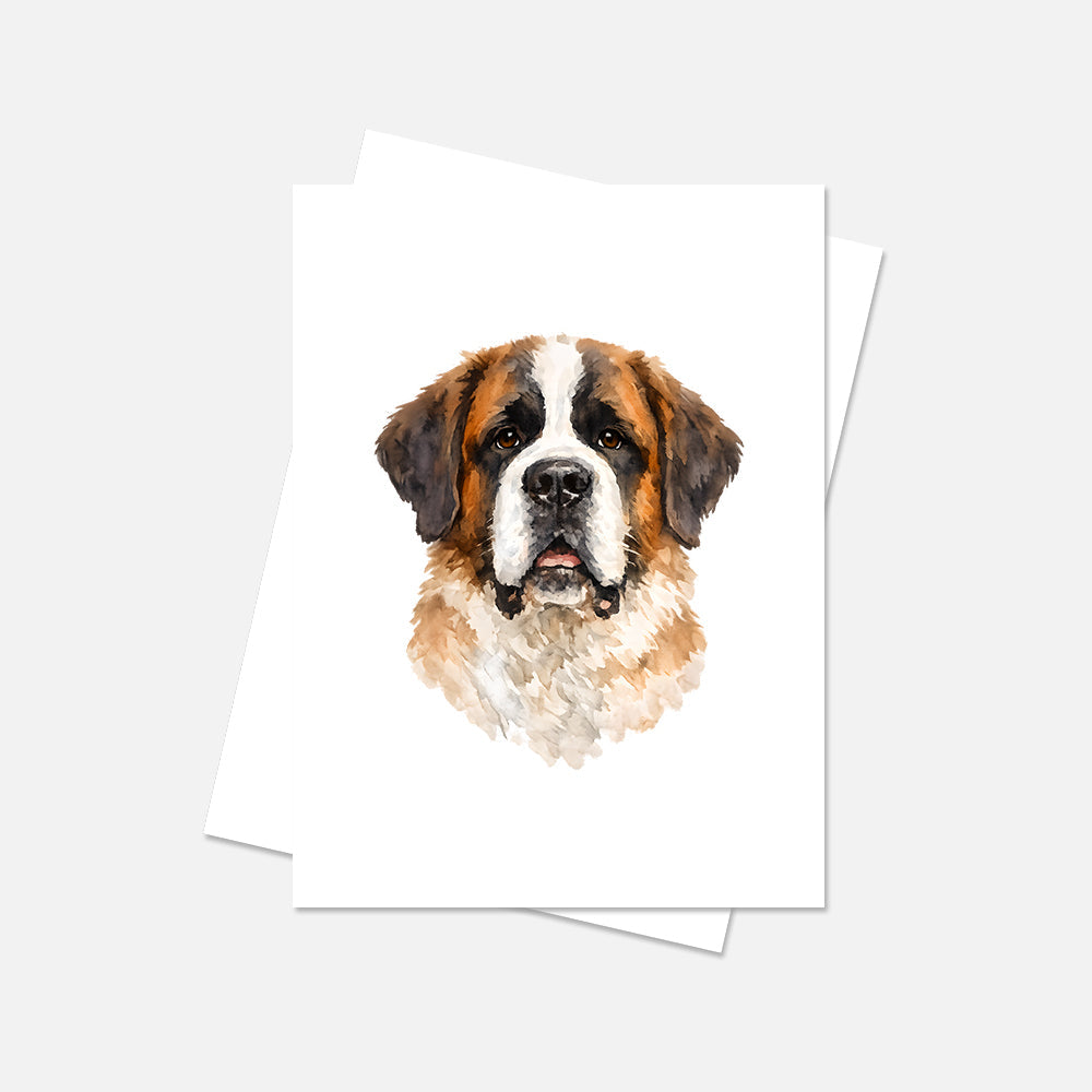 Saint Bernard Watercolor Print Dog Notecard | 4x6 Blank Inside | Cute Pet Lover Stationery