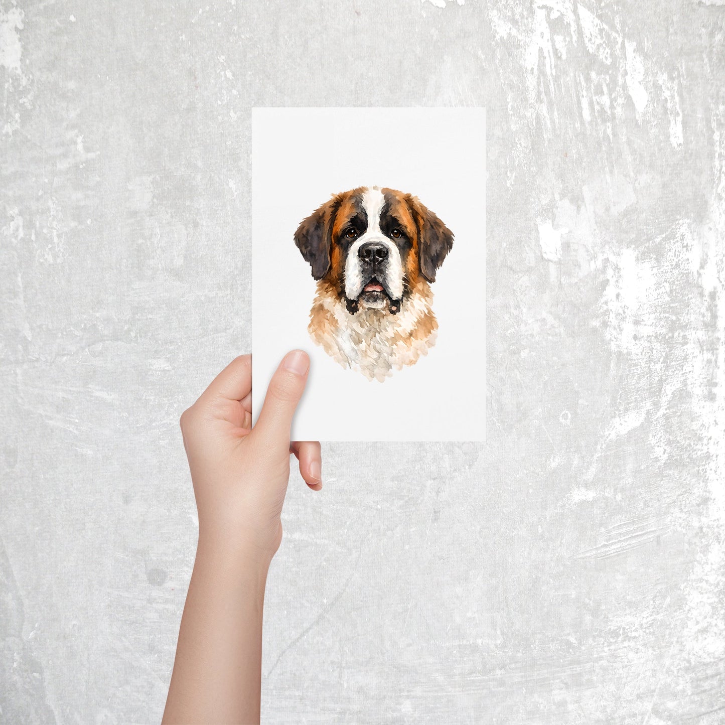 Saint Bernard Watercolor Print Dog Notecard | 4x6 Blank Inside | Cute Pet Lover Stationery