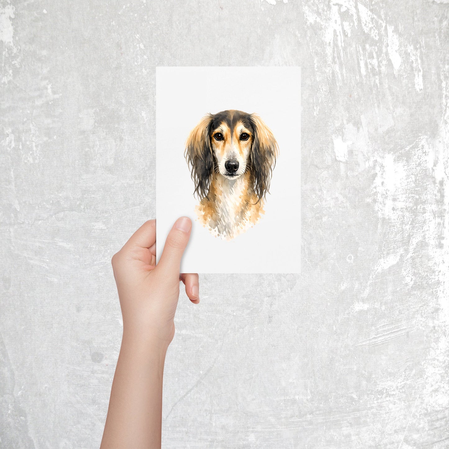 Saluki Watercolor Print Dog Notecard | 4x6 Blank Inside | Cute Pet Lover Stationery